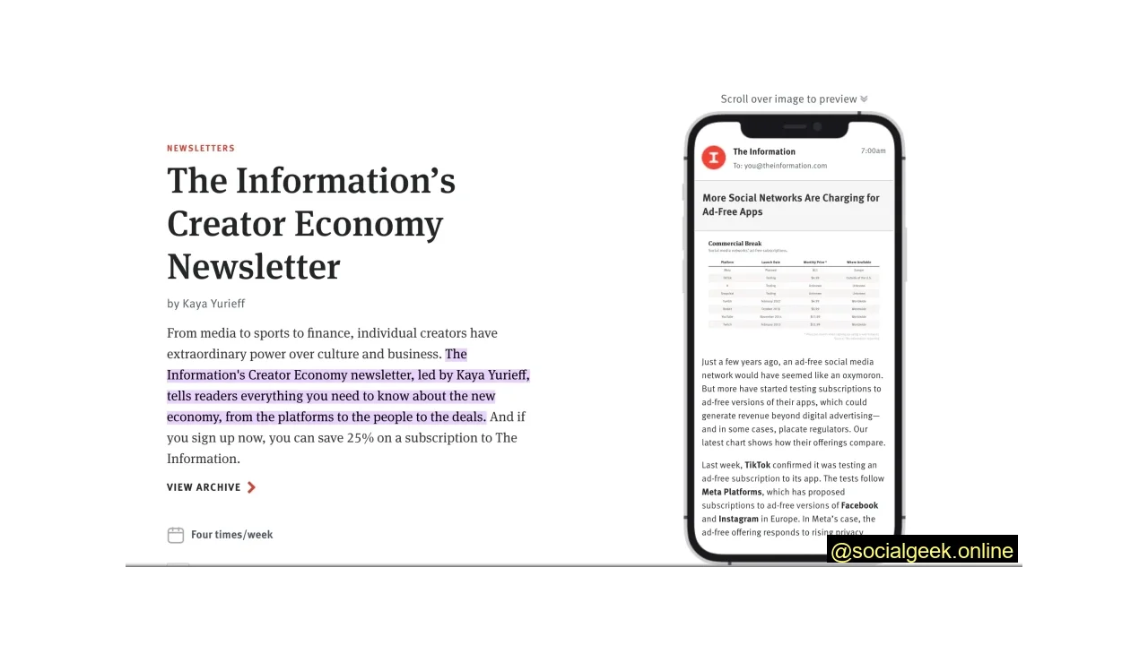 Creator Economy by The Information Top Social Media Newsletters
