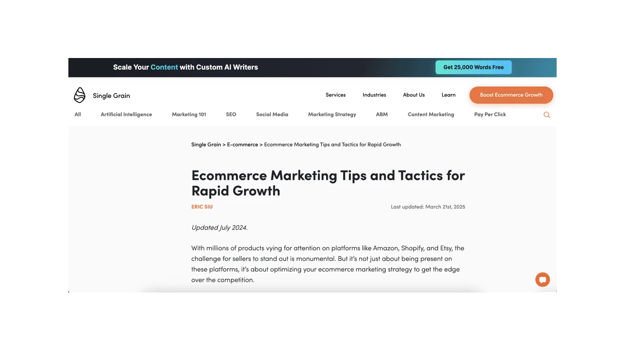 Single Grain Top Digital Marketing Agencies for eCommerce