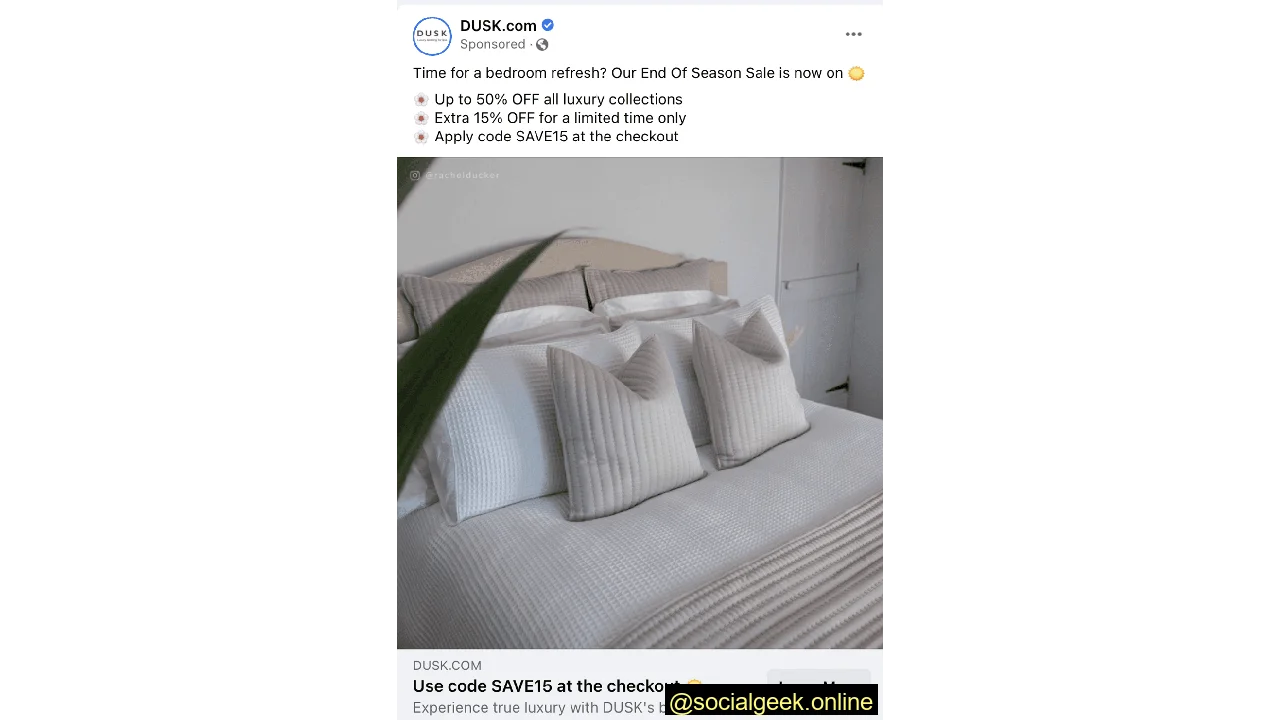Facebook ad copy examples homeware brand
