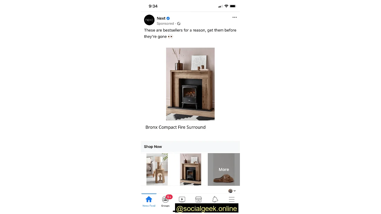 Facebook collection ad examples homeware brand