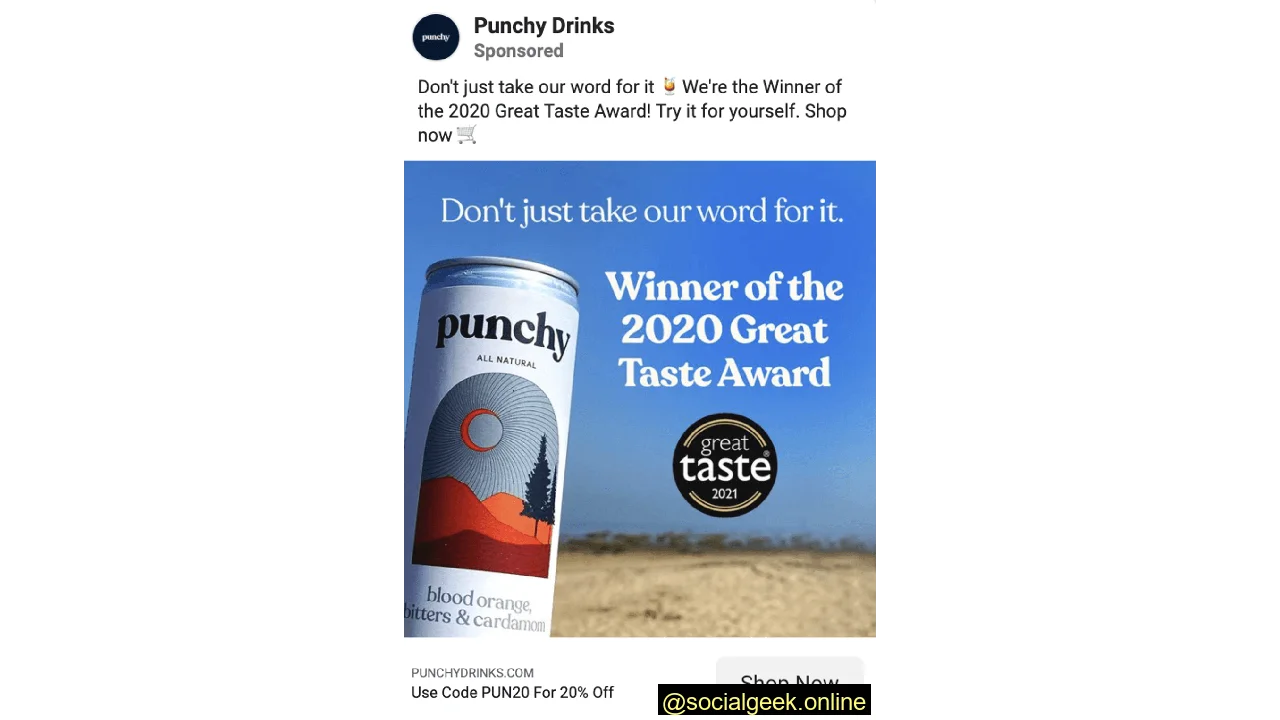 Facebook ad copy examples food & drinks brand